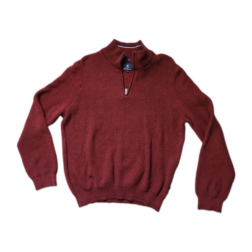 Ben Sherman 1/4 Zip Pullover Knit Sweater Mock Neck Thick Stretch Red Mens XL